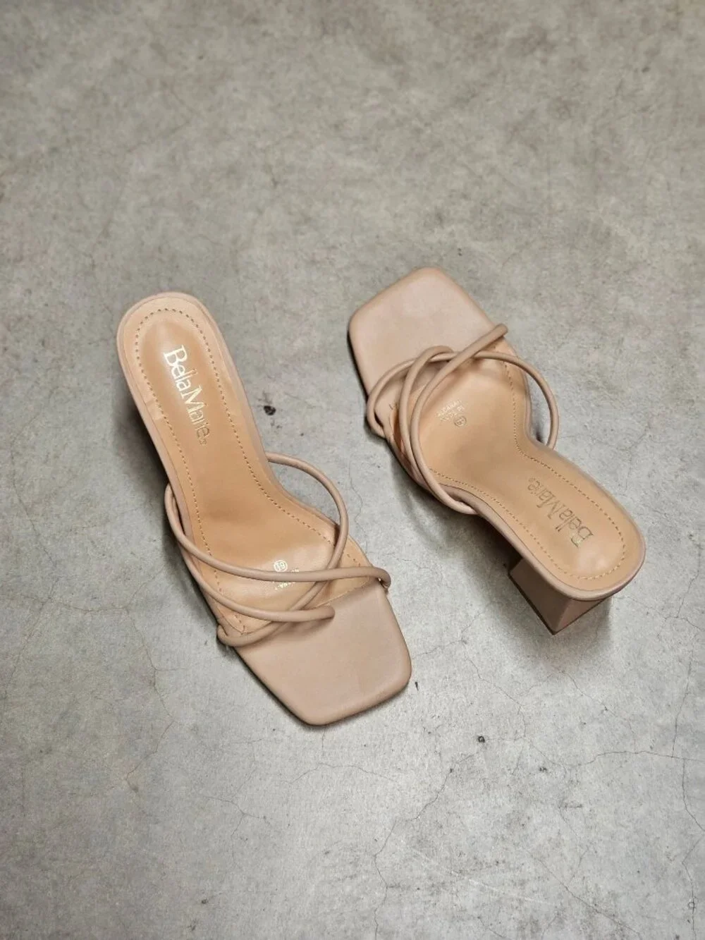 Strappy Nude Block Heel Sandals For Women Square Toe Slip-On Design